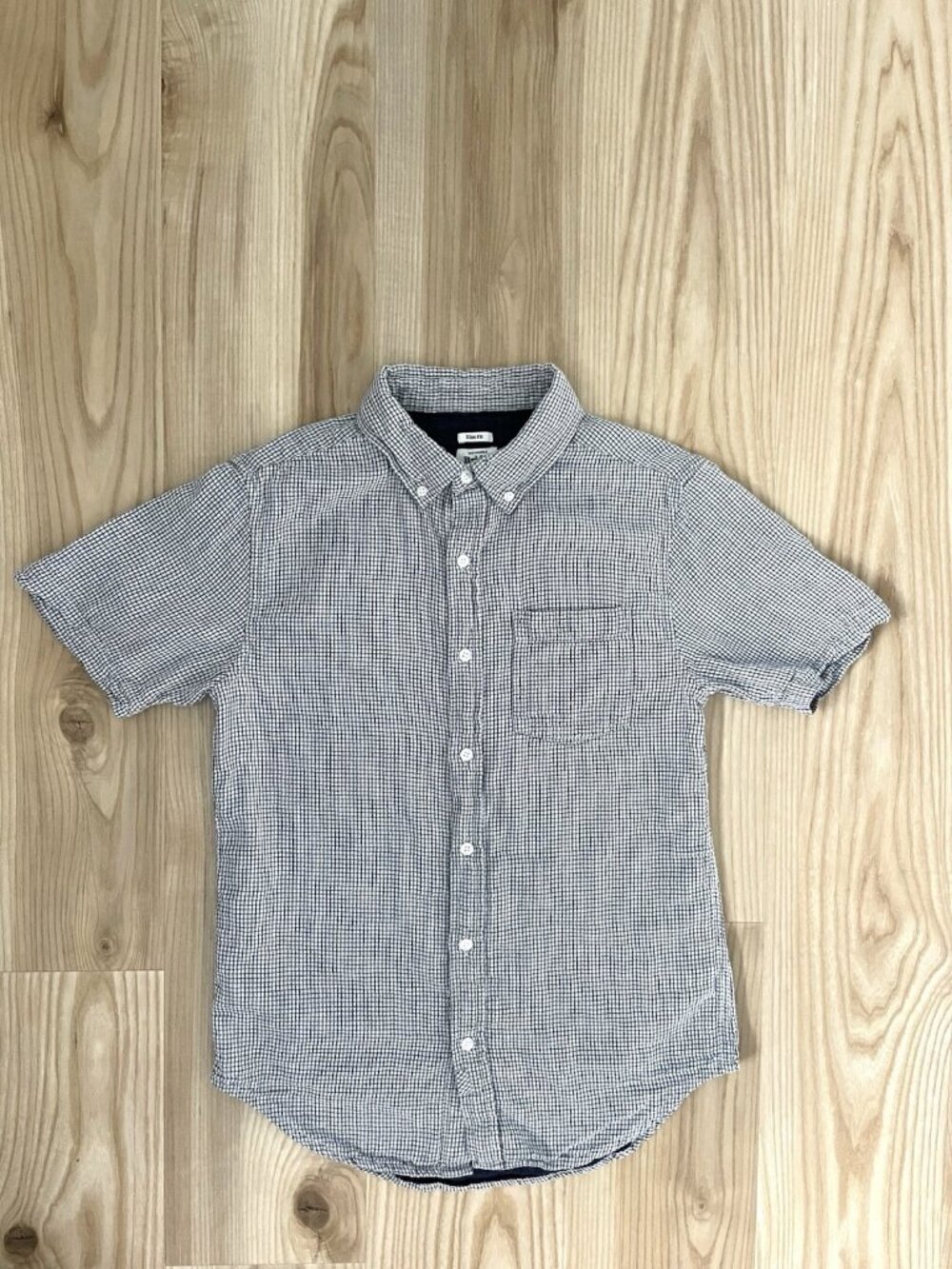 Bridge & Burn Slim Fit Button Down Short Sleeve Shirt Check Blue size Small